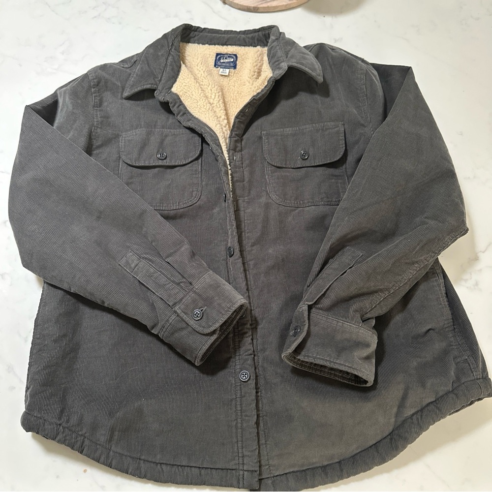 J. Crew Men's Charcoal Shirt Jacket with Beige Lining
